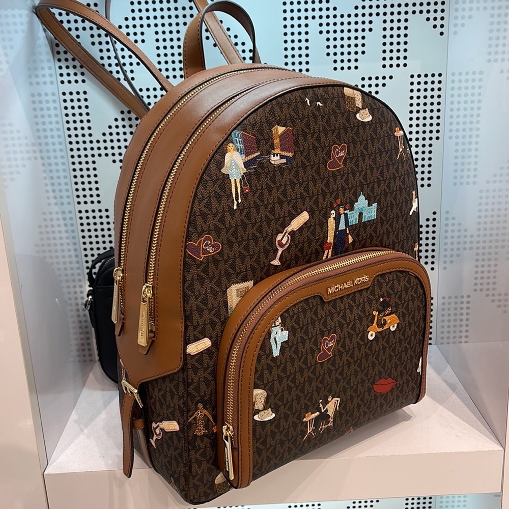 MICHAEL KORS JET SET GIRLS JAYCEE LARGE ZIP POCKET BACKPACK BROWN MULTI COLOR - Picture 1 of 16
